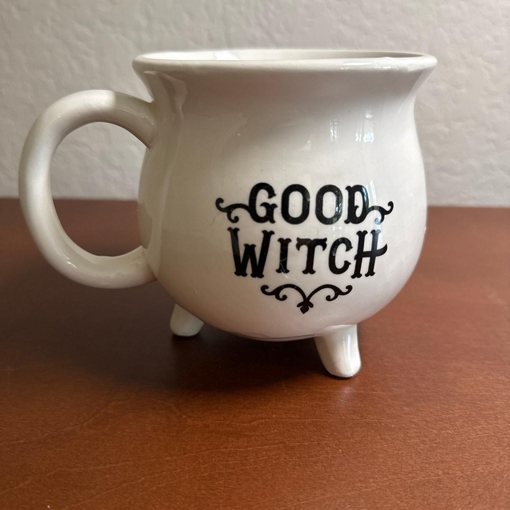 Boston Warehouse Good Witch Cauldron Mug White Footed Ceramic Halloween Cup